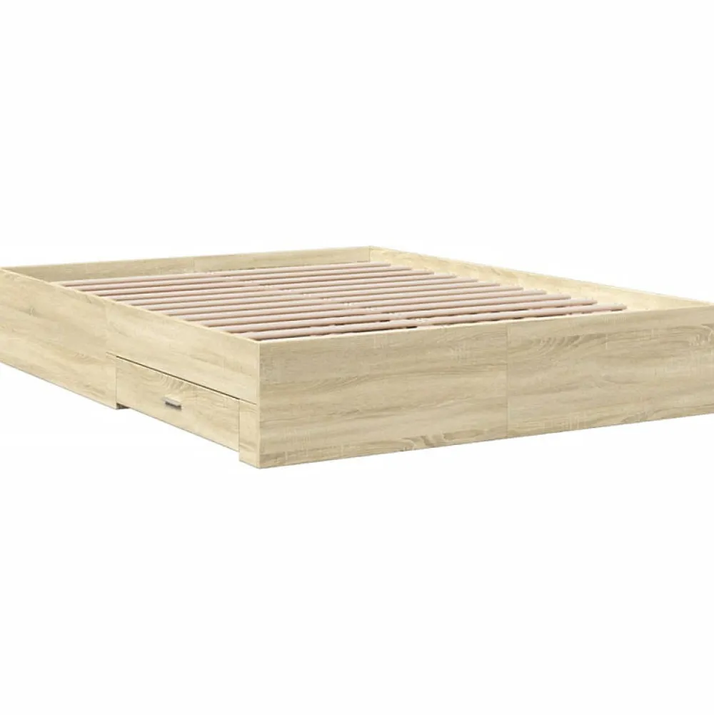 Cadre de lit avec tiroirs sans matelas chêne sonoma 160x200 cm>Vidaxl Online