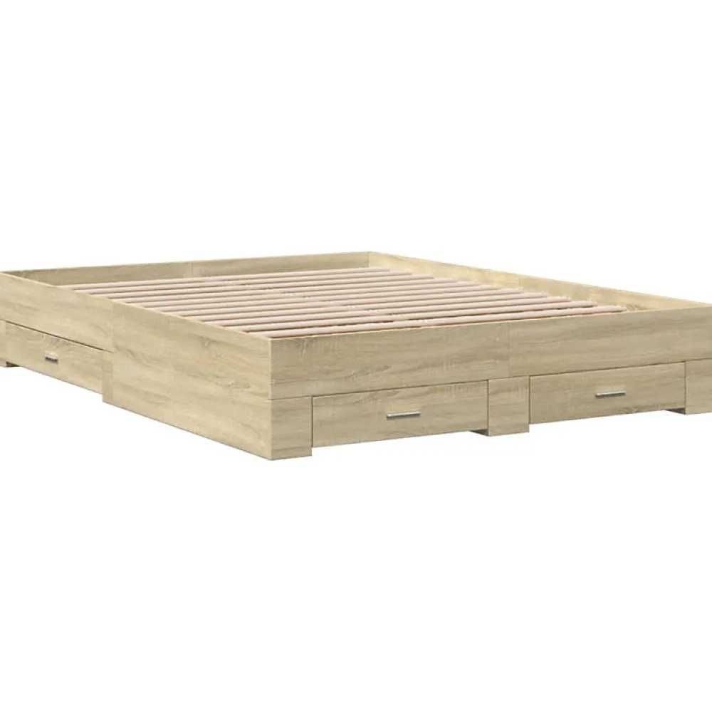 Cadre de lit avec tiroirs sans matelas chêne sonoma 160x200 cm>Vidaxl Online