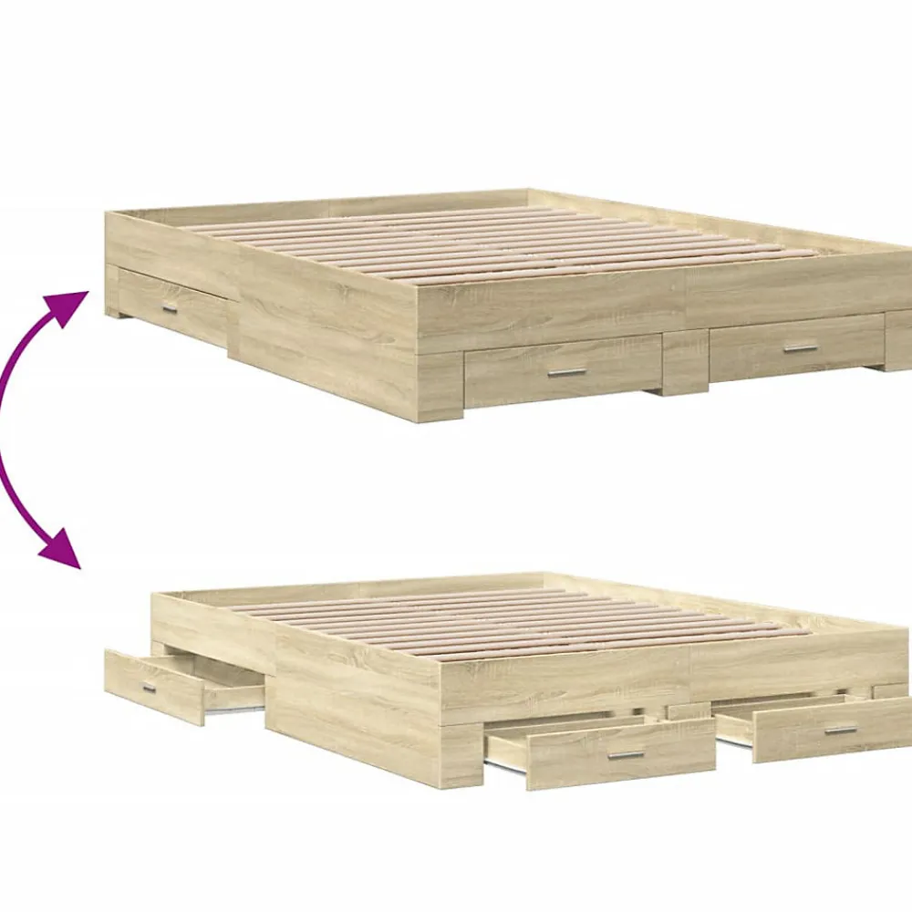 Cadre de lit avec tiroirs sans matelas chêne sonoma 160x200 cm>Vidaxl Online
