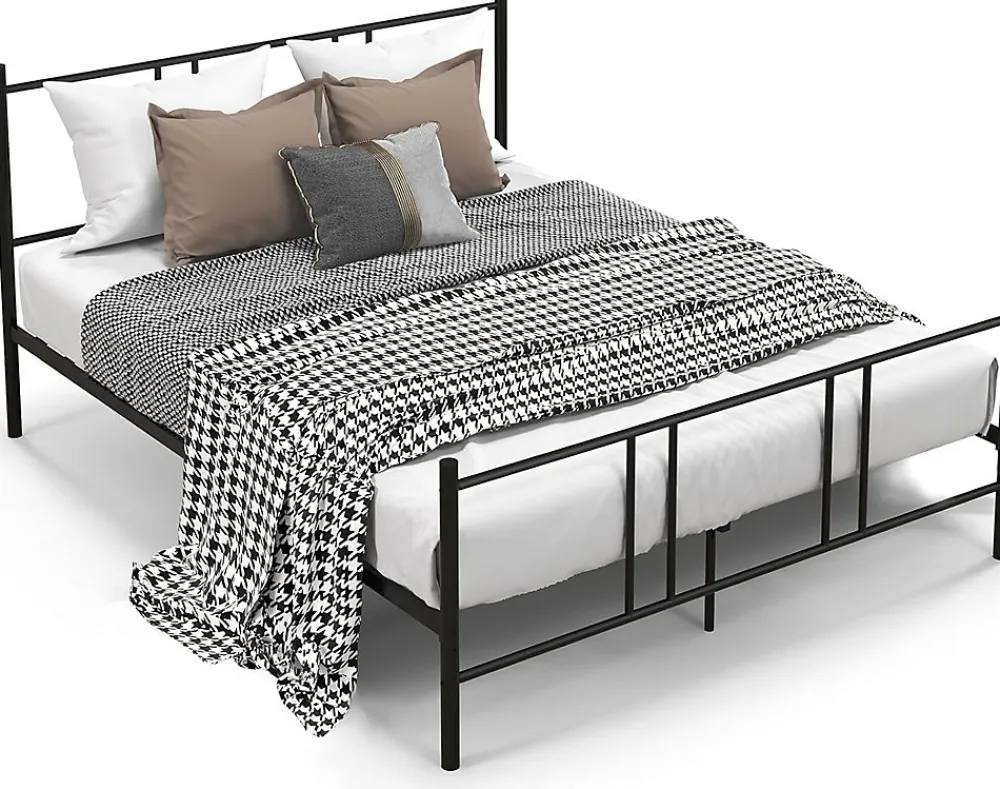Giantex Cadre de Lit de Plateforme Sommier Lit Double King Size en Métal Rangement sous Lit Haute Tête 101cm* Lit Double