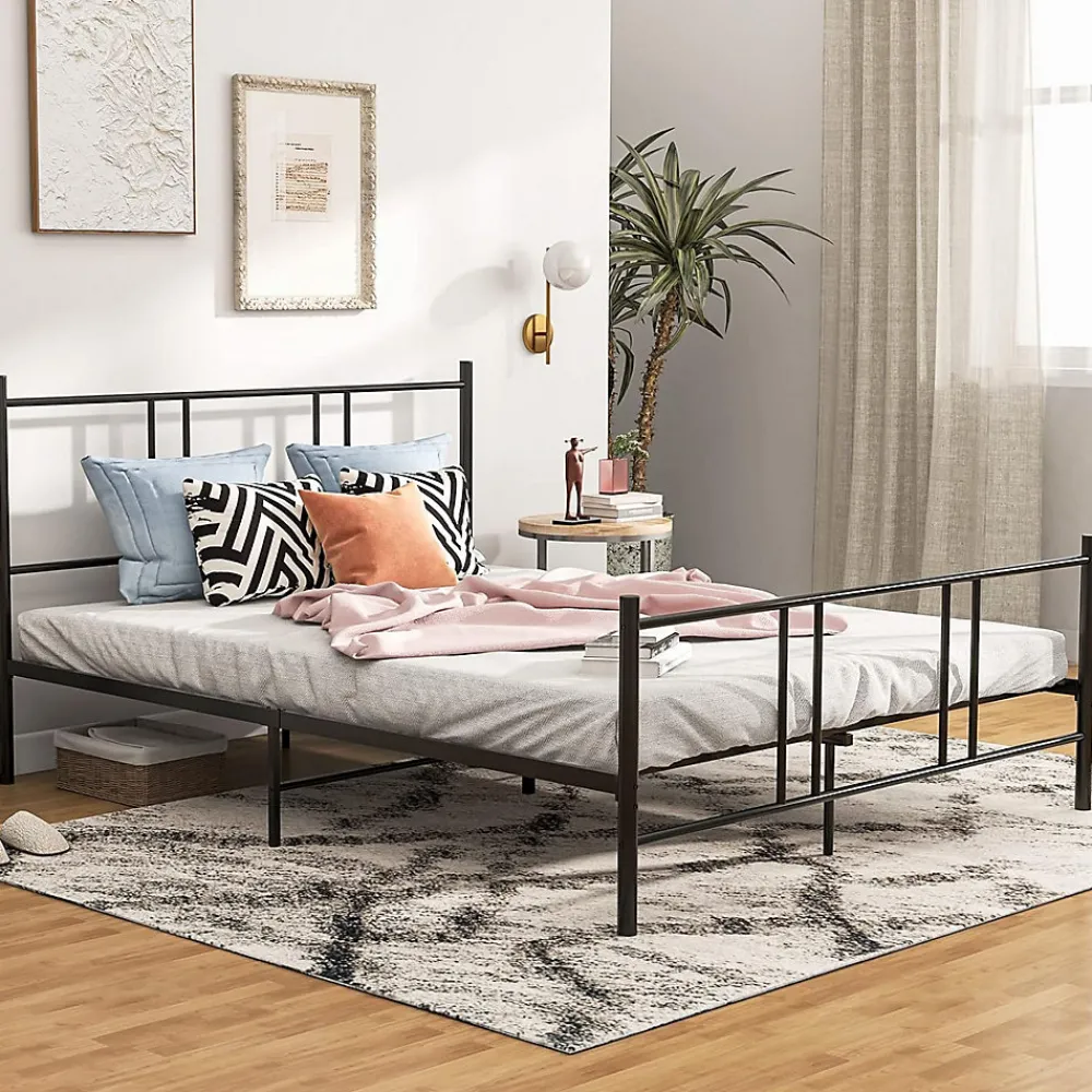 Giantex Cadre de Lit de Plateforme Sommier Lit Double King Size en Métal Rangement sous Lit Haute Tête 101cm* Lit Double