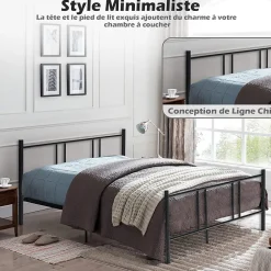 Giantex Cadre de Lit de Plateforme Sommier Lit Double King Size en Métal Rangement sous Lit Haute Tête 101cm* Lit Double