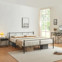 Cadre de Lit Double en Métal Laos 180 x 200 cm Noir Mat en.casa>[En.Casa] Best