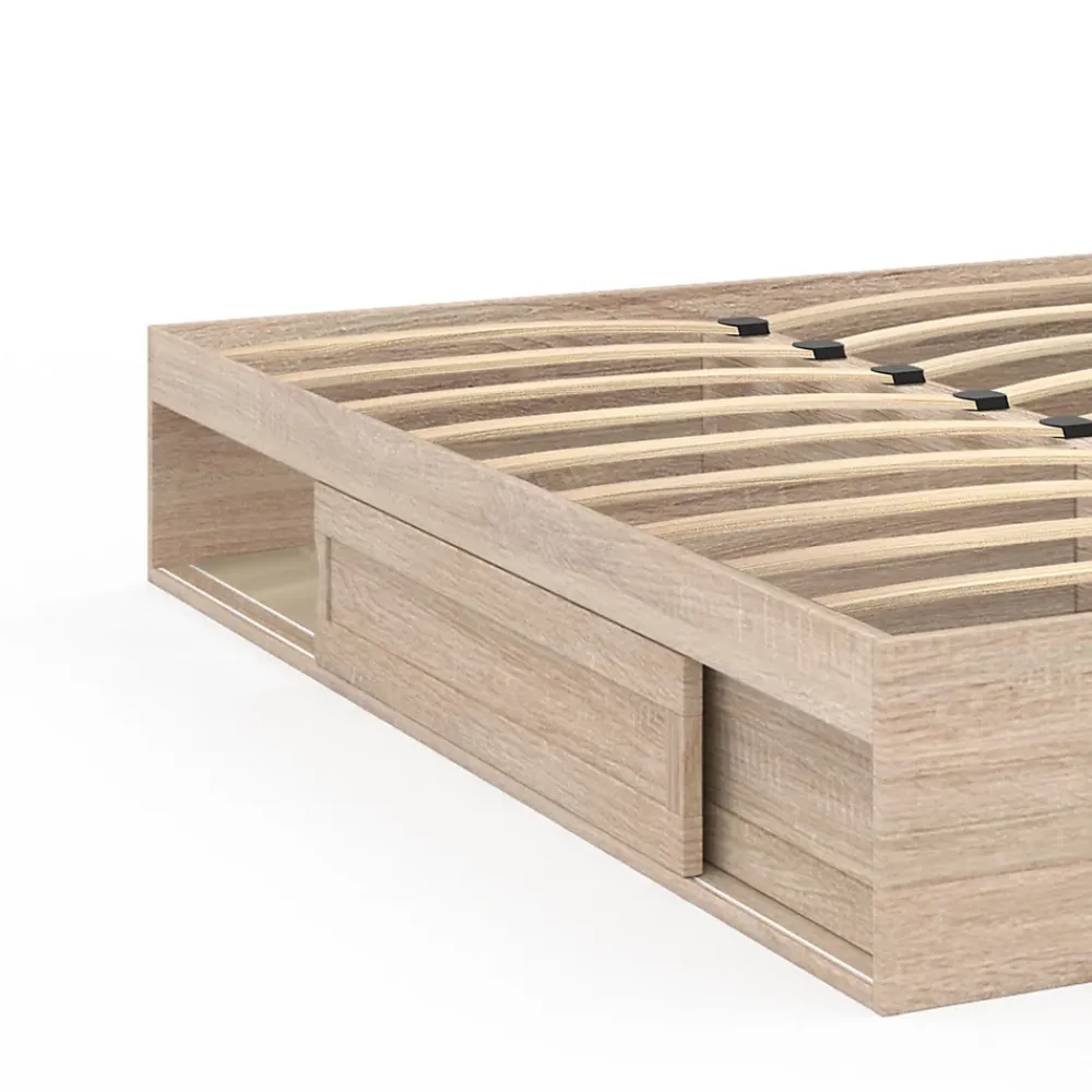 IDMarket Cadre de lit double SALEM avec rangements et sommier 140 x 190 cm façon hêtre* Lit Avec Rangement