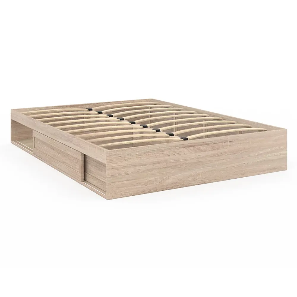 IDMarket Cadre de lit double SALEM avec rangements et sommier 140 x 190 cm façon hêtre* Lit Avec Rangement