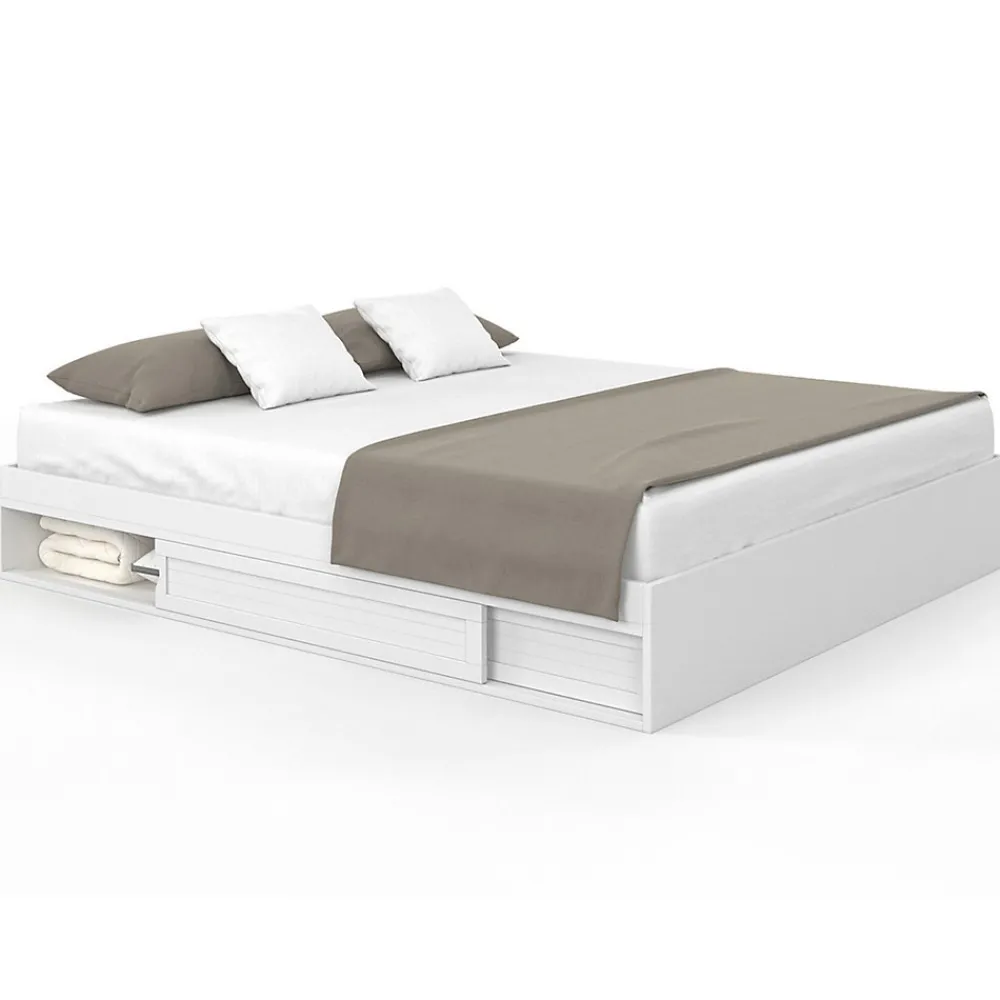 Cadre de lit double SALEM avec rangements et sommier 180 x 200 cm blanc>IDMarket Best