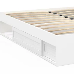Cadre de lit double SALEM avec rangements et sommier 180 x 200 cm blanc><noscript><img width=