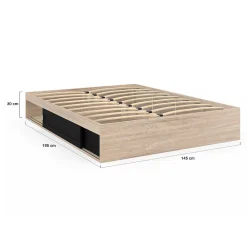 Cadre de lit double SALEM avec rangements et sommier 140 x 190 cm façon hêtre et noir><noscript><img width=