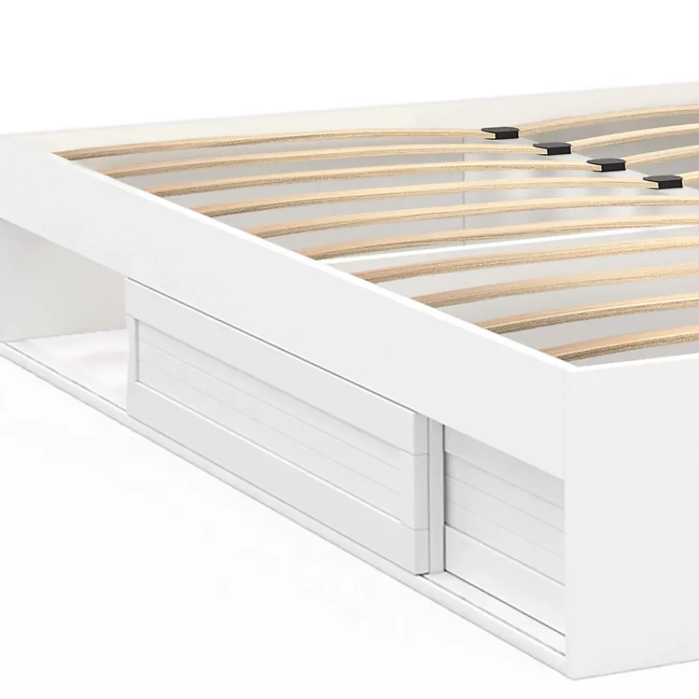 IDMarket Cadre de lit double SALEM avec rangements et sommier 160 x 200 cm blanc* Lit Avec Rangement