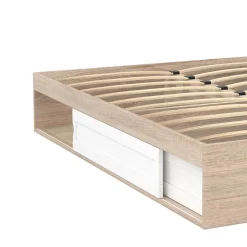 Cadre de lit double SALEM avec rangements et sommier 160 x 200 cm façon hêtre et blanc><noscript><img width=