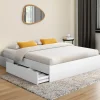 IDMarket Cadre de lit double TOMI 4 tiroirs avec sommier 140 x 190 cm blanc* Lit Avec Rangement