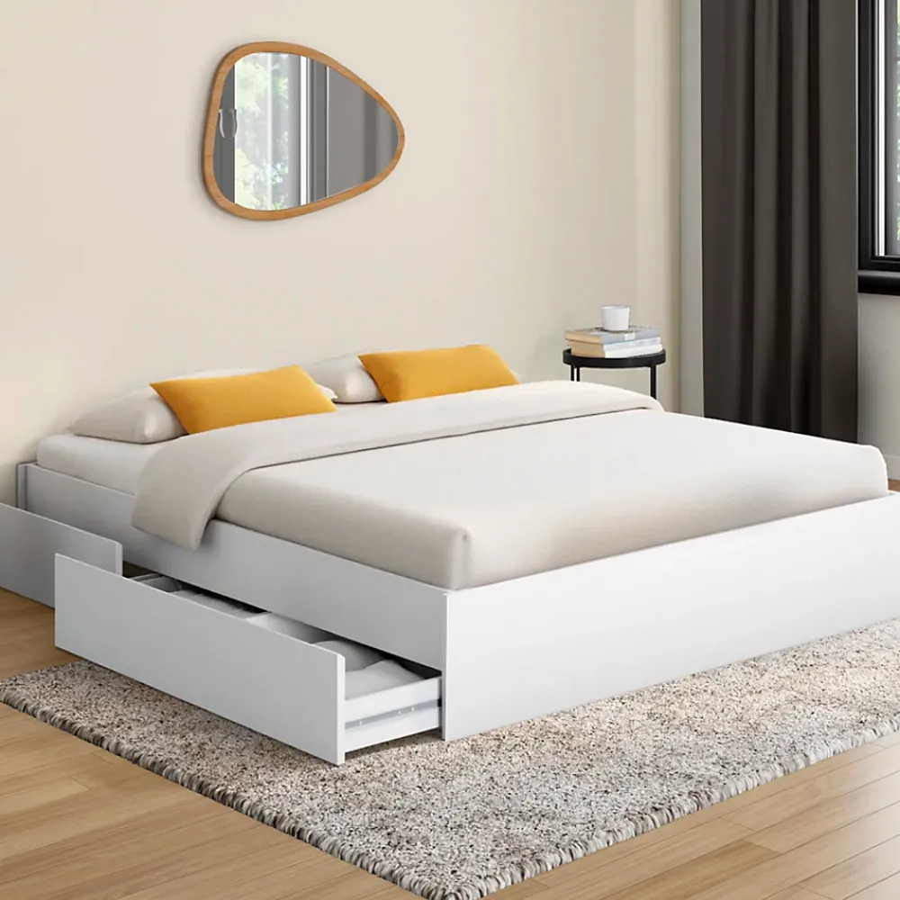 IDMarket Cadre de lit double TOMI 4 tiroirs avec sommier 140 x 190 cm blanc* Lit Avec Rangement