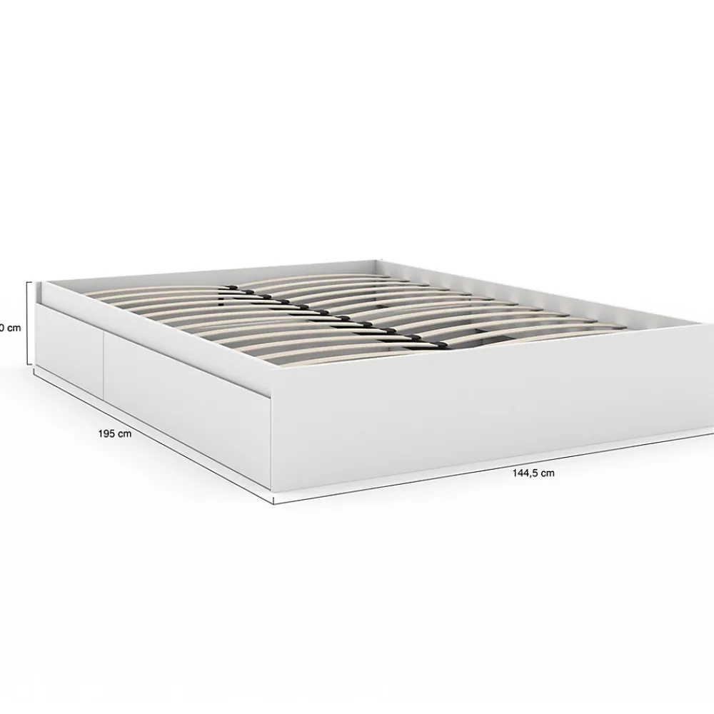 IDMarket Cadre de lit double TOMI 4 tiroirs avec sommier 140 x 190 cm blanc* Lit Avec Rangement