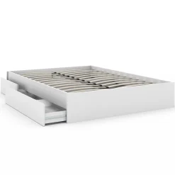 IDMarket Cadre de lit double TOMI 4 tiroirs avec sommier 140 x 190 cm blanc* Lit Avec Rangement