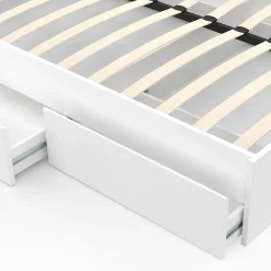 IDMarket Cadre de lit double TOMI 4 tiroirs avec sommier 140 x 190 cm blanc* Lit Avec Rangement