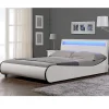 Cadre de lit double Valencia à LED 180x200cm cuir synthétique avec sommier à lattes blanc>Corium New
