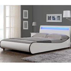 Cadre de lit double Valencia à LED 180x200cm cuir synthétique avec sommier à lattes blanc>Corium New