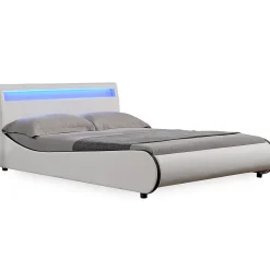 Cadre de lit double Valencia à LED 180x200cm cuir synthétique avec sommier à lattes blanc>Corium New
