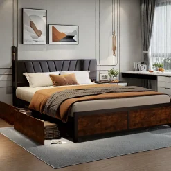 ProximaX Cadre de Lit Double 160x200 cm avec Tiroirs Coulissants et LED, en Métal Noir et Bois, Parfait pour Chambre d'Adultes, USB, noir* Lit Coffre
