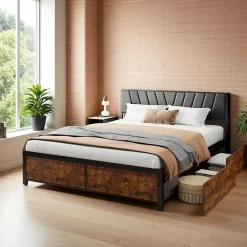 ProximaX Cadre de Lit Double 160x200 cm avec Tiroirs Coulissants et LED, en Métal Noir et Bois, Parfait pour Chambre d'Adultes, USB, noir* Lit Coffre