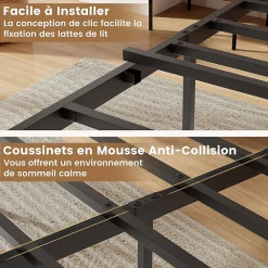 Giantex Cadre de Lit Double 140x200CM, Lit Plateforme avec Tête à Lattes, Pas Besoin de Sommier, Marron Rustique* Lit Double