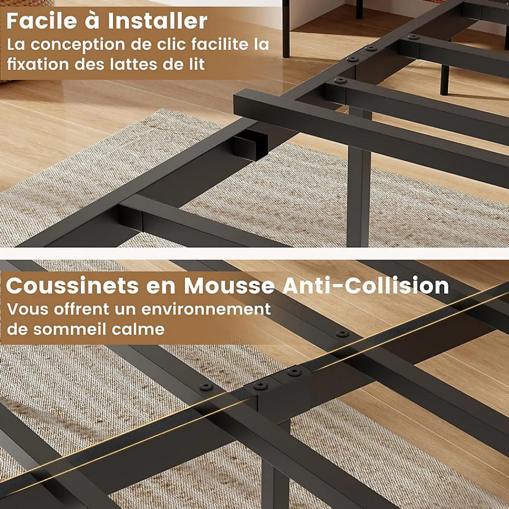 Giantex Cadre de Lit Double 140x200CM, Lit Plateforme avec Tête à Lattes, Pas Besoin de Sommier, Marron Rustique* Lit Double