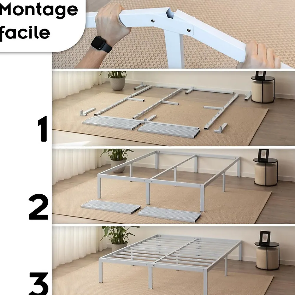 Cadre De Lit En Acier Avec Espace De Rangement - Montage Facile - 180x200 Cm Blanc>Monmobilierdesign Discount
