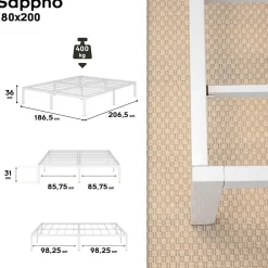 Cadre De Lit En Acier Avec Espace De Rangement - Montage Facile - 180x200 Cm Blanc><noscript><img width=