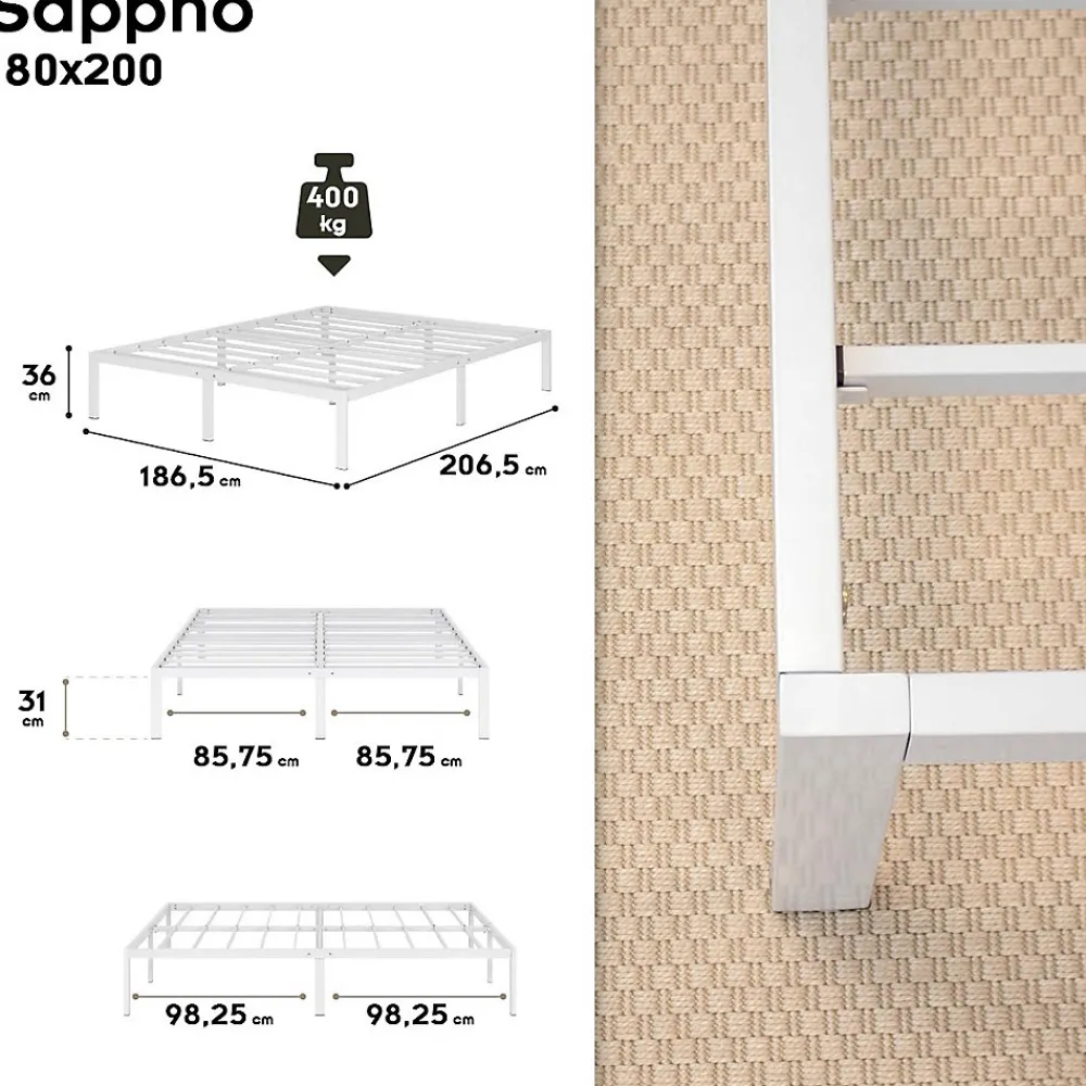 Cadre De Lit En Acier Avec Espace De Rangement - Montage Facile - 180x200 Cm Blanc>Monmobilierdesign Discount