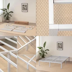 Cadre De Lit En Acier Avec Espace De Rangement - Montage Facile - 180x200 Cm Blanc><noscript><img width=