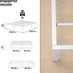 Cadre De Lit En Acier Avec Espace De Rangement - Montage Facile - 200x200 Cm Blanc><noscript><img width=