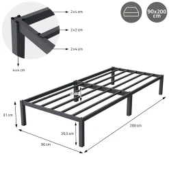 Ml-Design Cadre de lit en acier pour chambre à coucher + sommier à lattes matelas 90x200cm* Sommier