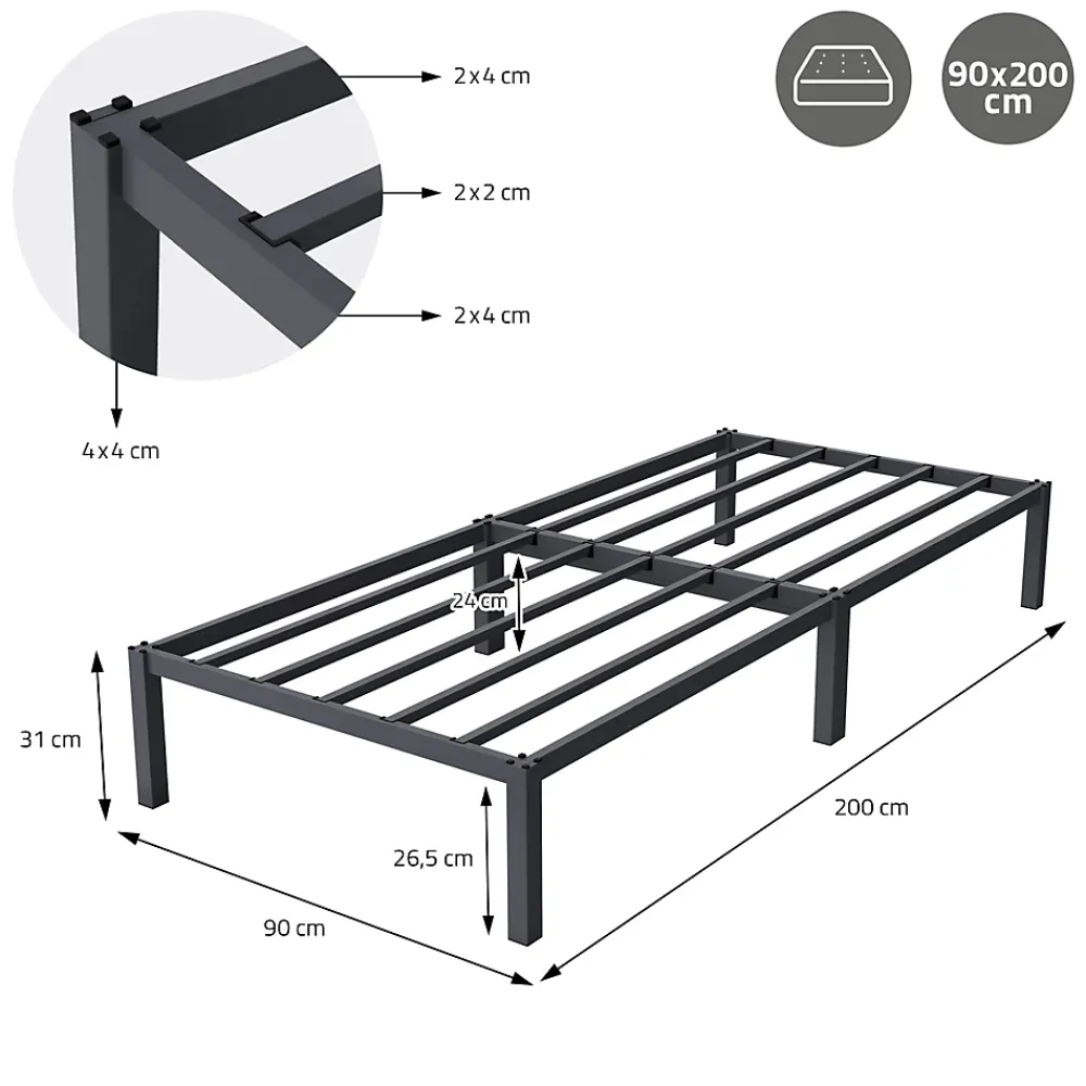 Ml-Design Cadre de lit en acier pour chambre à coucher + sommier à lattes matelas 90x200cm* Sommier