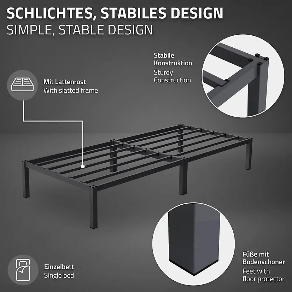 Ml-Design Cadre de lit en acier pour chambre à coucher + sommier à lattes matelas 90x200cm* Sommier