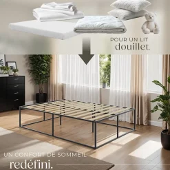 Tectake Cadre de lit en acier sommier à lattes en bois de peuplier 200x140cm* Lit Double