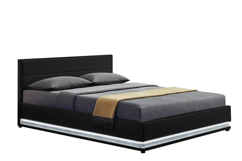 Cadre de lit en PU noir avec rangements et LED intégrées 140x190 cm NEW YORK>Concept Usine Sale