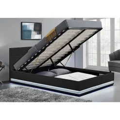 Cadre de lit en PU noir avec rangements et LED intégrées 140x190 cm NEW YORK><noscript><img width=