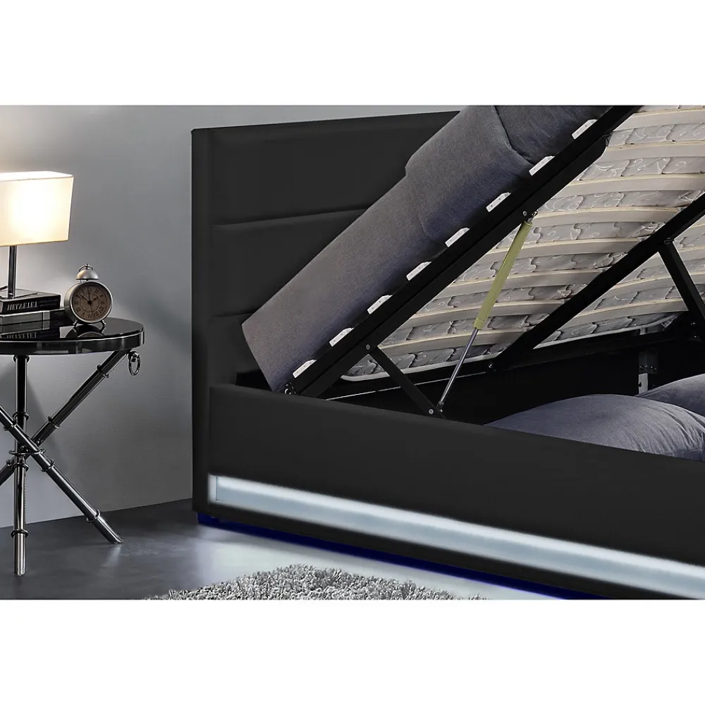 Cadre de lit en PU noir avec rangements et LED intégrées 140x190 cm NEW YORK>Concept Usine Sale