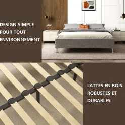 Cadre de lit gris, 140x190 cm, rembourré 31 cm><noscript><img width=