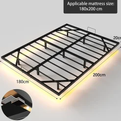 Generique Cadre de lit LED en métal 180x200 cm, hauteur 20 cm, cadre flottant, pieds dissimulés, noir* Lit Double
