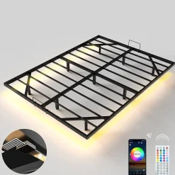 Teeno Cadre de lit métallique à LED (140 x200 cm) + ensemble matelas en mousse à mémoire de forme de 17cm d'épaisseur* Ensemble Sommier Et Matelas