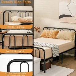 Cadre de Lit Métallique 5H cm Châssis de Lit de Taille Complète Style élégante et Minimaliste Charge 300 KG>Giantex Hot