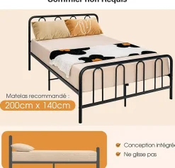 Cadre de Lit Métallique 5H cm Châssis de Lit de Taille Complète Style élégante et Minimaliste Charge 300 KG><noscript><img width=