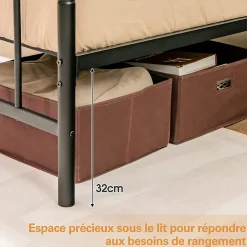 Cadre de Lit Métallique 5H cm Châssis de Lit de Taille Complète Style élégante et Minimaliste Charge 300 KG><noscript><img width=