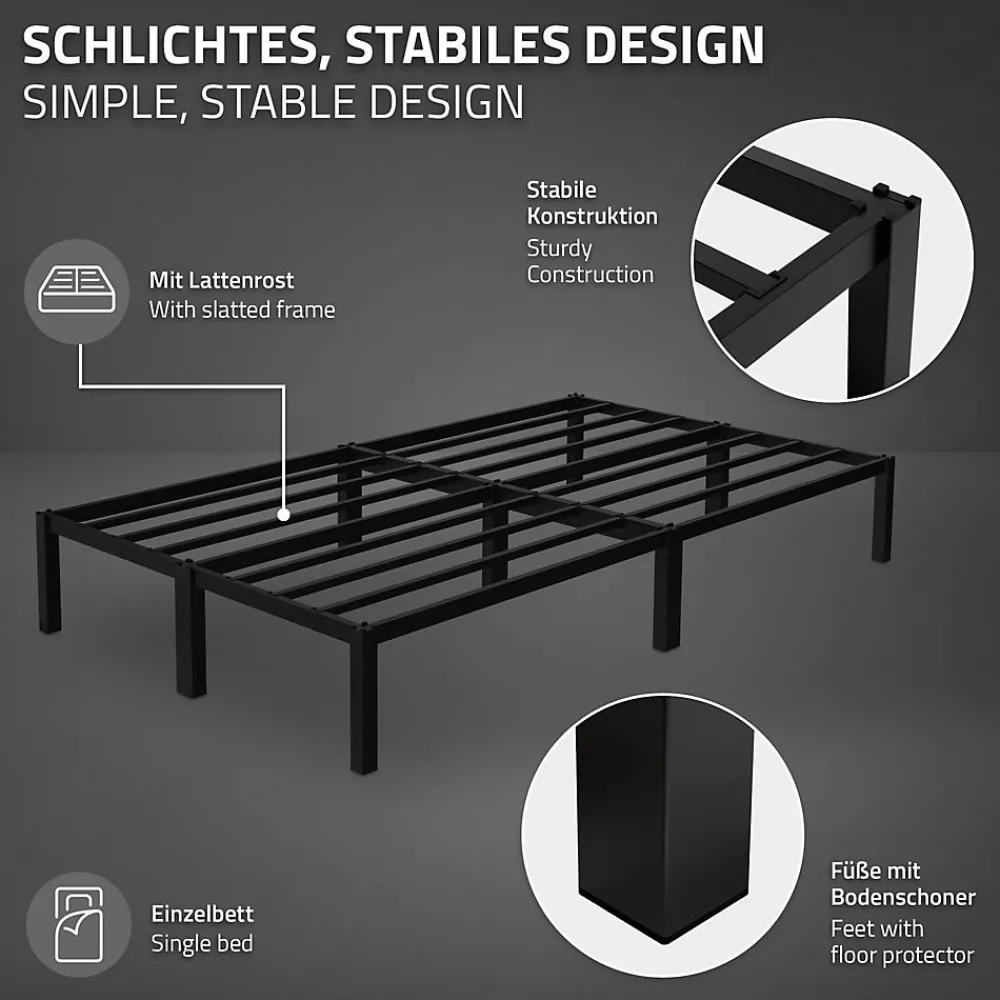 Ml-Design Cadre de lit noir en métal 120x200cm avec sommier à lattes matelas H:16 cm* Sommier