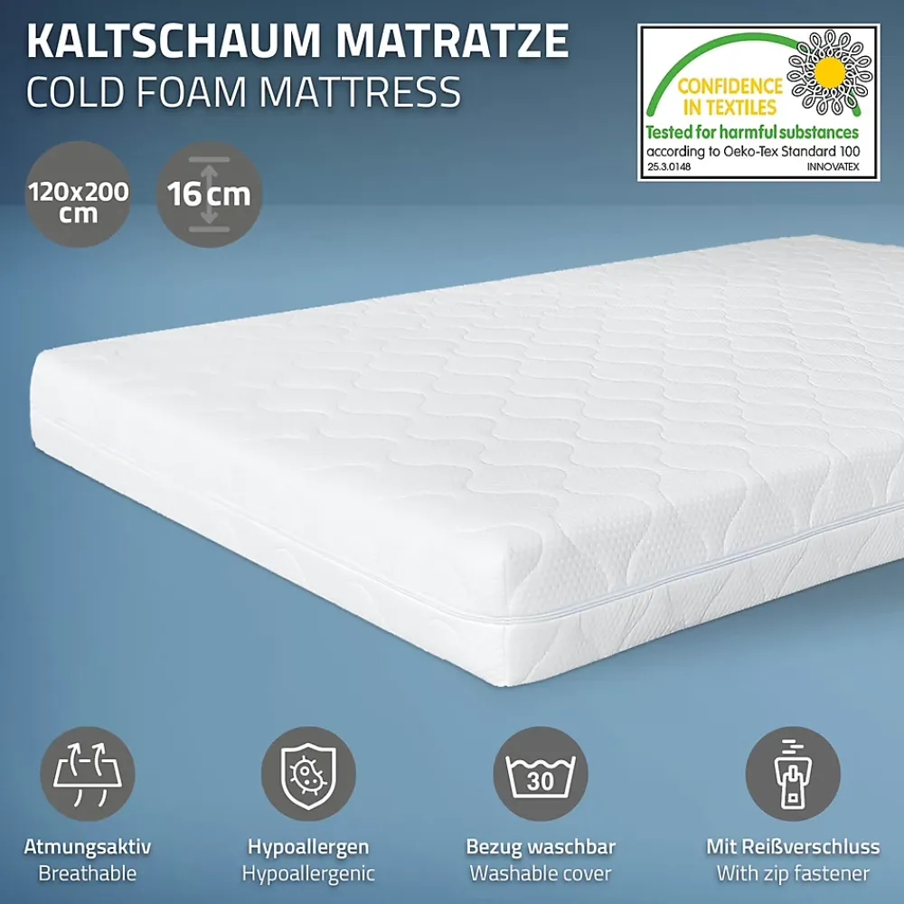 Ml-Design Cadre de lit noir en métal 120x200cm avec sommier à lattes matelas H:16 cm* Sommier