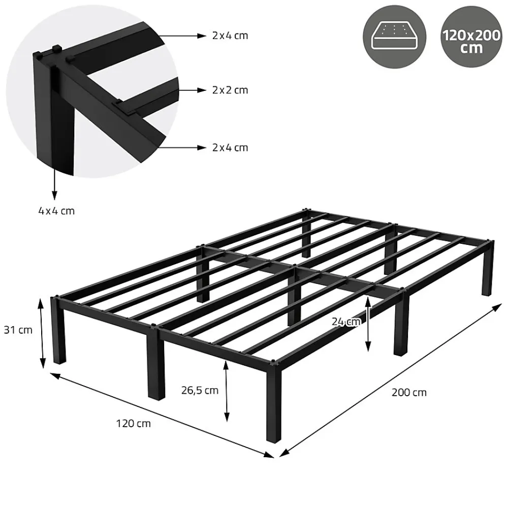 Ml-Design Cadre de lit noir en métal 120x200cm avec sommier à lattes matelas H:16 cm* Sommier