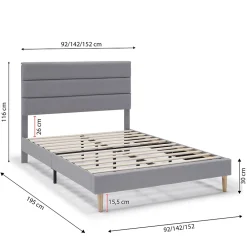 Vs Venta-Stock Cadre de lit plateforme Aroma capitonné 30 cm, 150x190 cm, Gris clair* Sommier