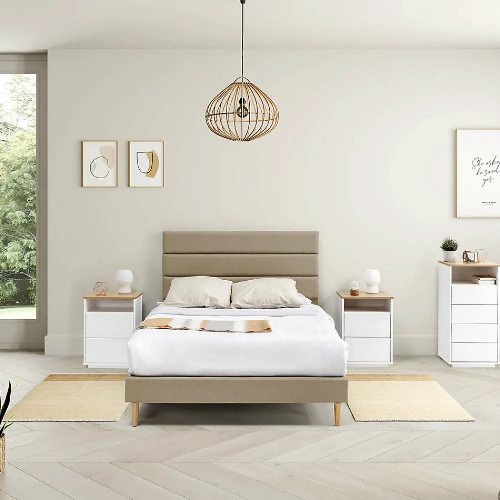 Cadre de lit plateforme Aroma capitonné 30 cm, 150x190 cm, Beige>Vs Venta-Stock Clearance