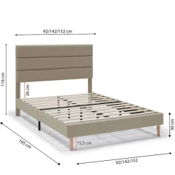 Cadre de lit plateforme Aroma capitonné 30 cm, 150x190 cm, Beige><noscript><img data-lazyloaded=